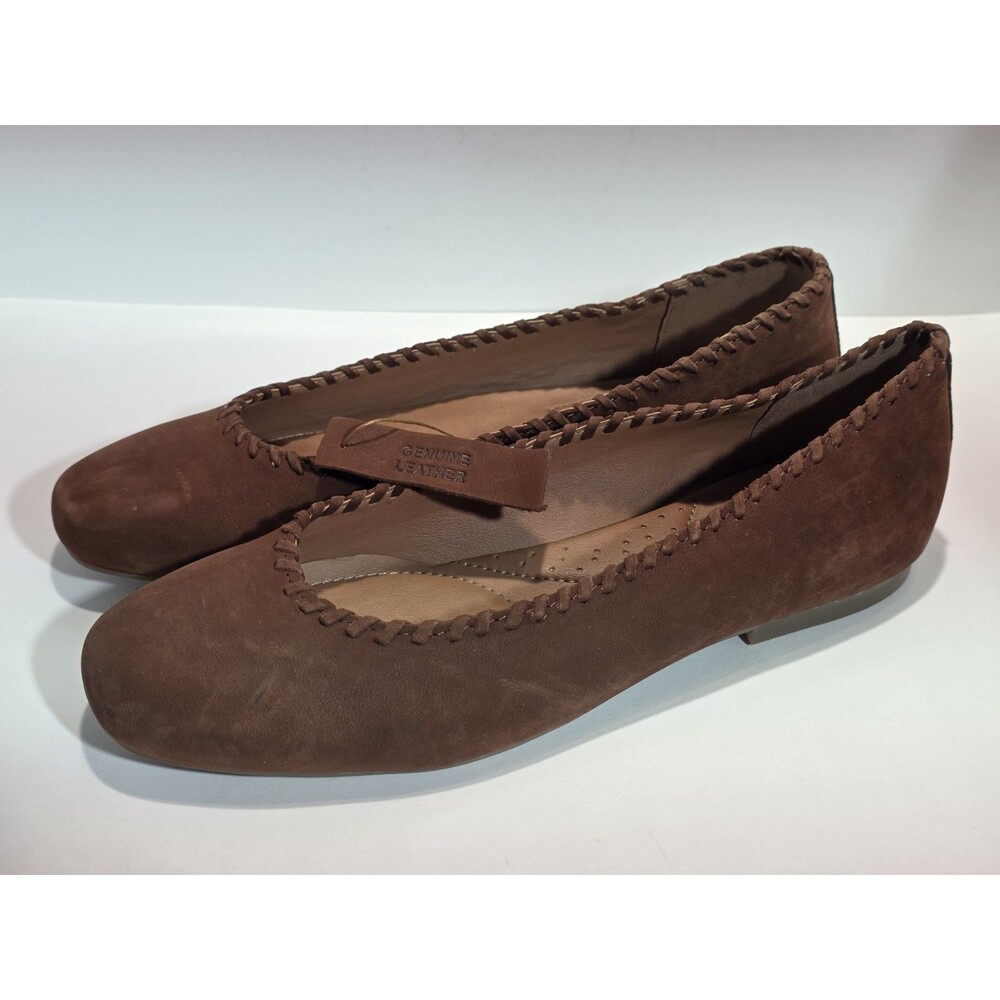 Joie women's brown leather ballet flats with whipstitch trim NWT